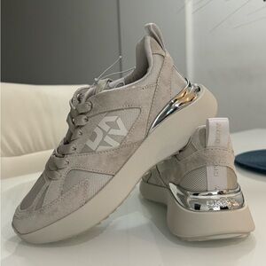 DKNY Cream and Silver Sneakers with Chunky Silhouette